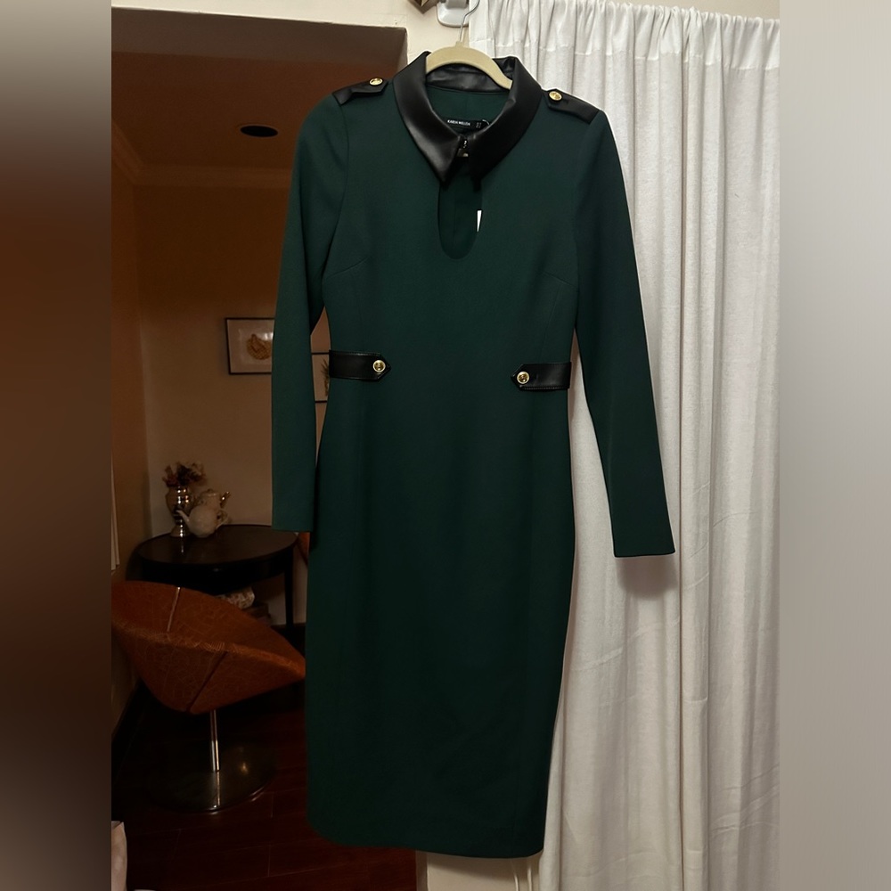 Karen Millen green and black leather dress